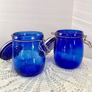 Vintage Kitchen - Pair of Vintage Cobalt Blue Glass Storage Jars Vintage Kitchen - Pair of Vintage Cobalt Blue Glass Storage Jars